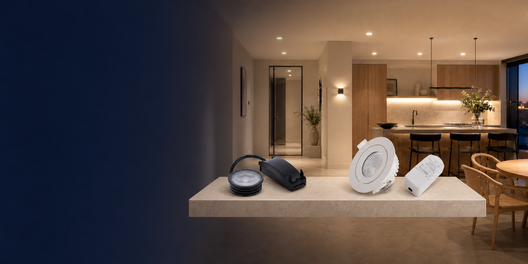 HSKY LED spotlight system in a warm European interior