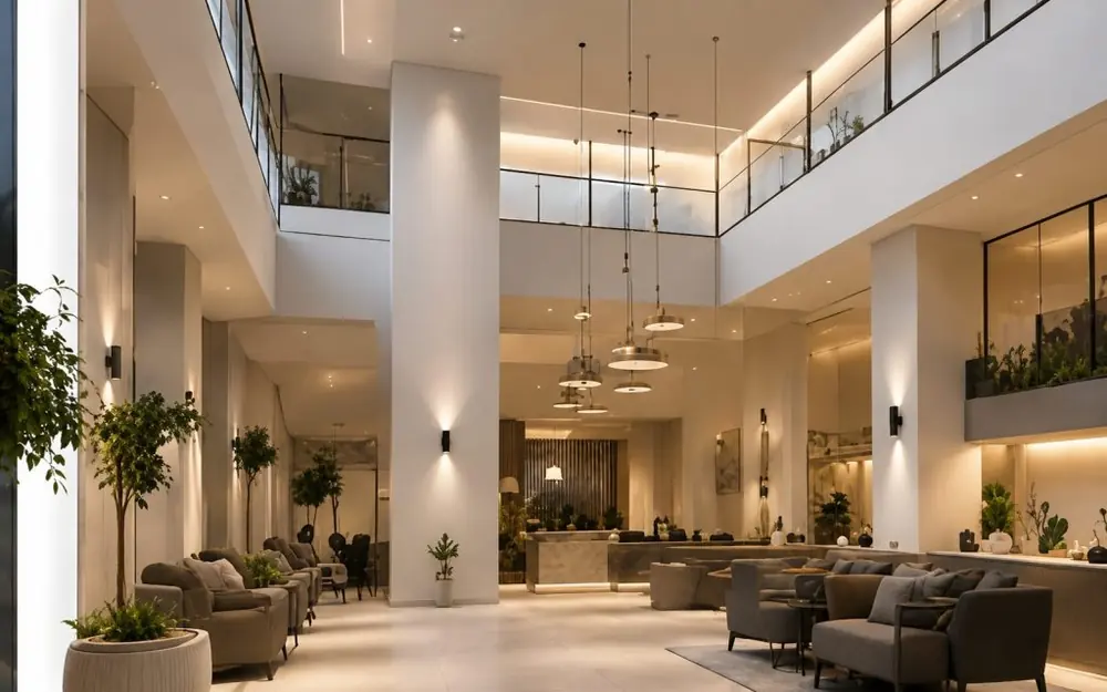 Contemporary architectural interior with coordinated lighting