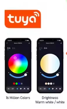Tuya app colour and white-light control shown in the HSKY catalogue